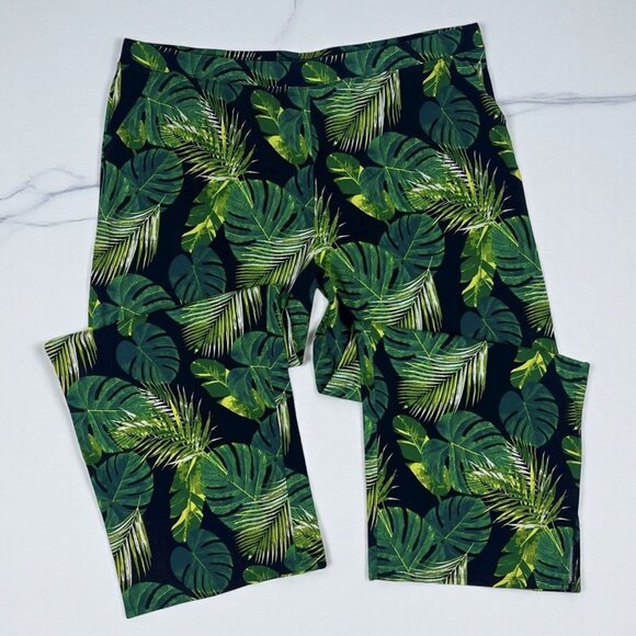Denim&Co Beach Jersey Wide Leg Pull On Pants Plus Size 2X Tropical Palms A351802 - Picture 1 of 12